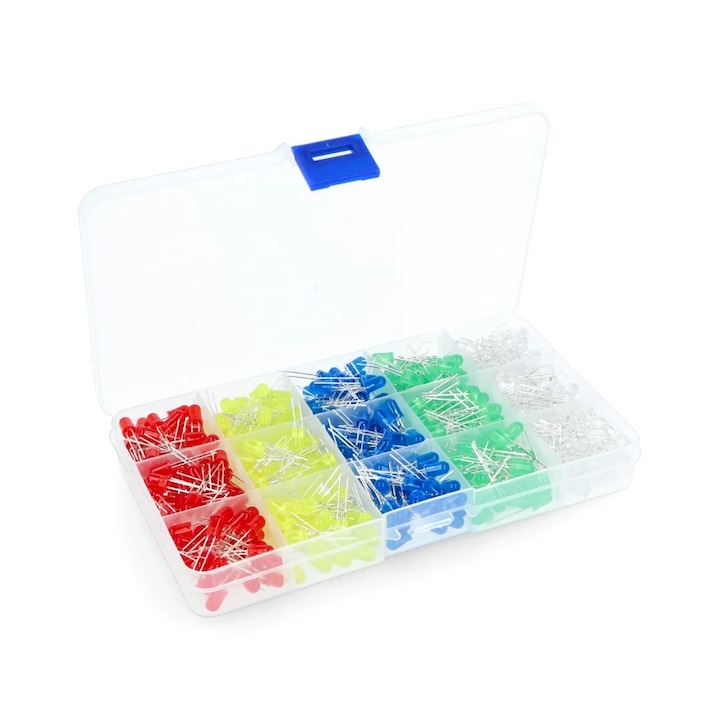 Kit Led 5MM rosu, verde, albastru, galben, alb, set 500 buc