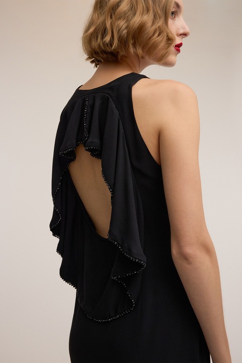 MOTIVI, Rochie maxi cu decupaj pe partea din spate, fara maneci, Negru