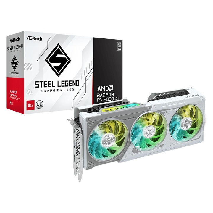 Placa video ASRock RX9060 XT Steel Legend 8GB, GDDR6, 128bit, RGB, PCIE