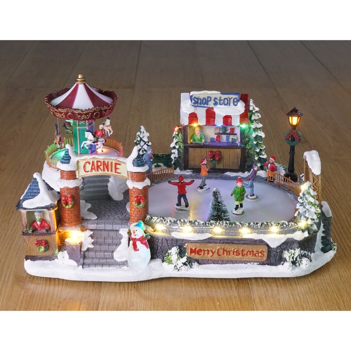 Decoratiune Muzicala Loc de Joaca Craciun 15 LED-uri Lumina Calda Polirasina Alimentare Baterii Shopiens®