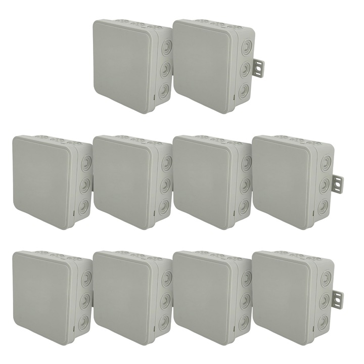 10x Cutie de conexiune aplicata flexibila 100x100x41mm IP54 12 intrari capac cu clips gri V7 EDO777919 EDO Technic