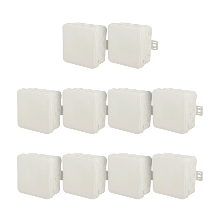 10x Cutie de derivare flexibila aplicata 85x85x41mm IP54, 12 intrari, capac cu clips, alba V6 EDO777913 EDO Technic
