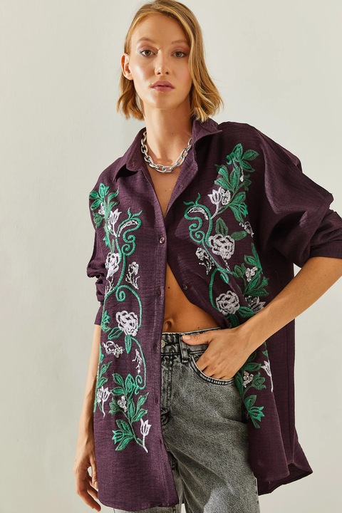 Camasa dama HiCCUP, supradimensionata, mov ametist, Violet