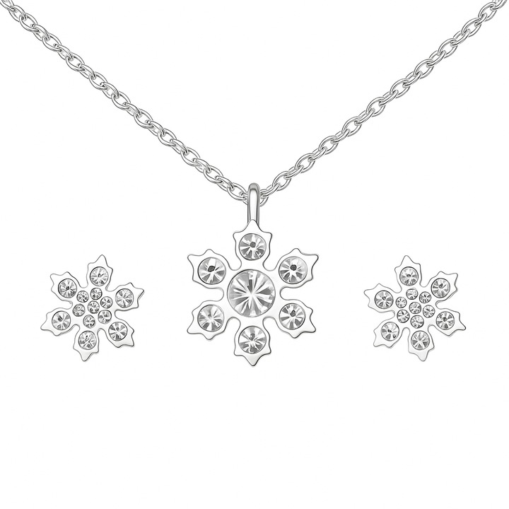 Set argint 925 cercei si colier Fulg de Nea Craciun, Boutique23, cutie bijuterii, argintiu