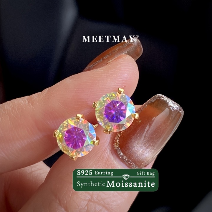 Cercei din Argint Placati cu Aur Galben de 18k, Dazzling, cu Moissanite Sintetice de 1x2 Carate, Pentru Femei si Fete