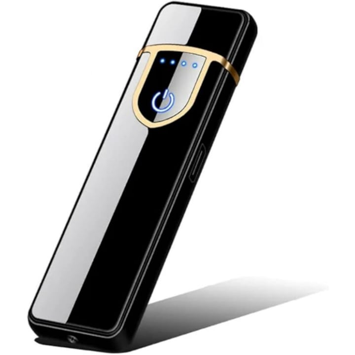 Bricheta laser reincarcabila USB cu arc dublu, dispozitiv cu tehnologie plasmatica, Senzor Digital, Aprindere cu Inductie pentru 2 Tigari Simultan, Indicator LED, neagra