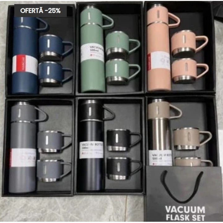Termos izolat in vid cu 3 cani de 500 ml