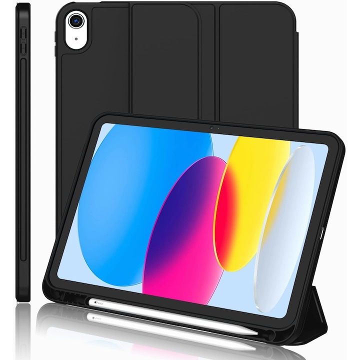 Husa pentru Apple iPad 11 (2025) cu Suport Pencil, Silicon TPU, Smart Cover – Neagra