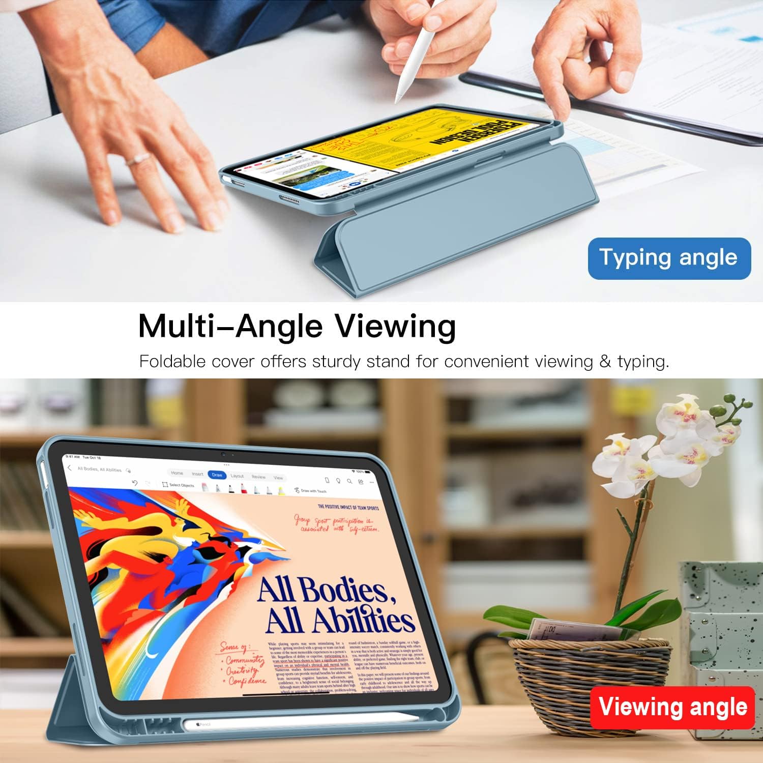 Husa pentru Apple iPad 11 (2025) cu Suport Pencil, Silicon TPU, Smart Cover – Albastru Azur