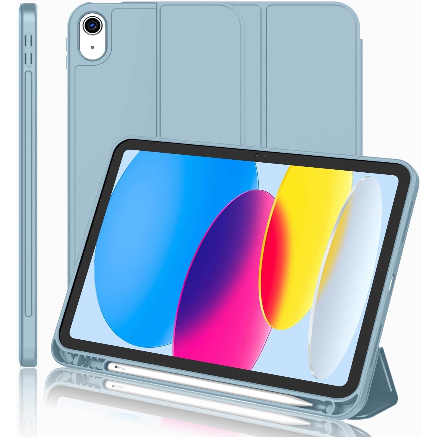 Husa pentru Apple iPad 11 (2025) cu Suport Pencil, Silicon TPU, Smart Cover – Albastru Azur