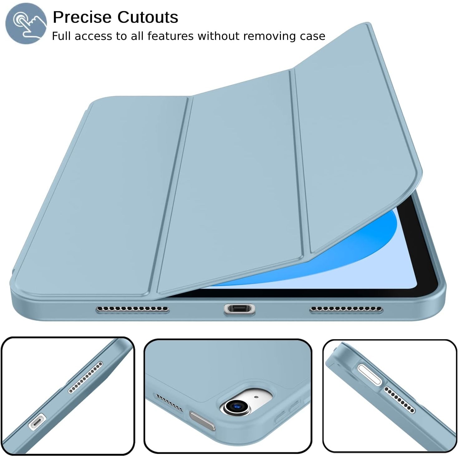 Husa pentru Apple iPad 11 (2025) cu Suport Pencil, Silicon TPU, Smart Cover – Albastru Azur
