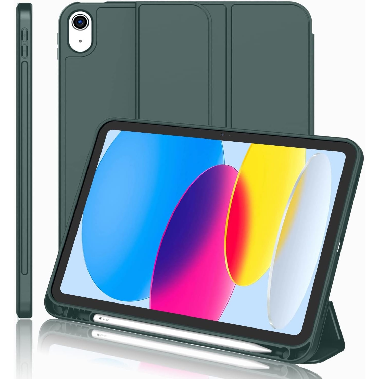 Husa pentru Apple iPad 11 (2025) cu Suport Pencil, Silicon TPU, Smart Cover – Verde Brad