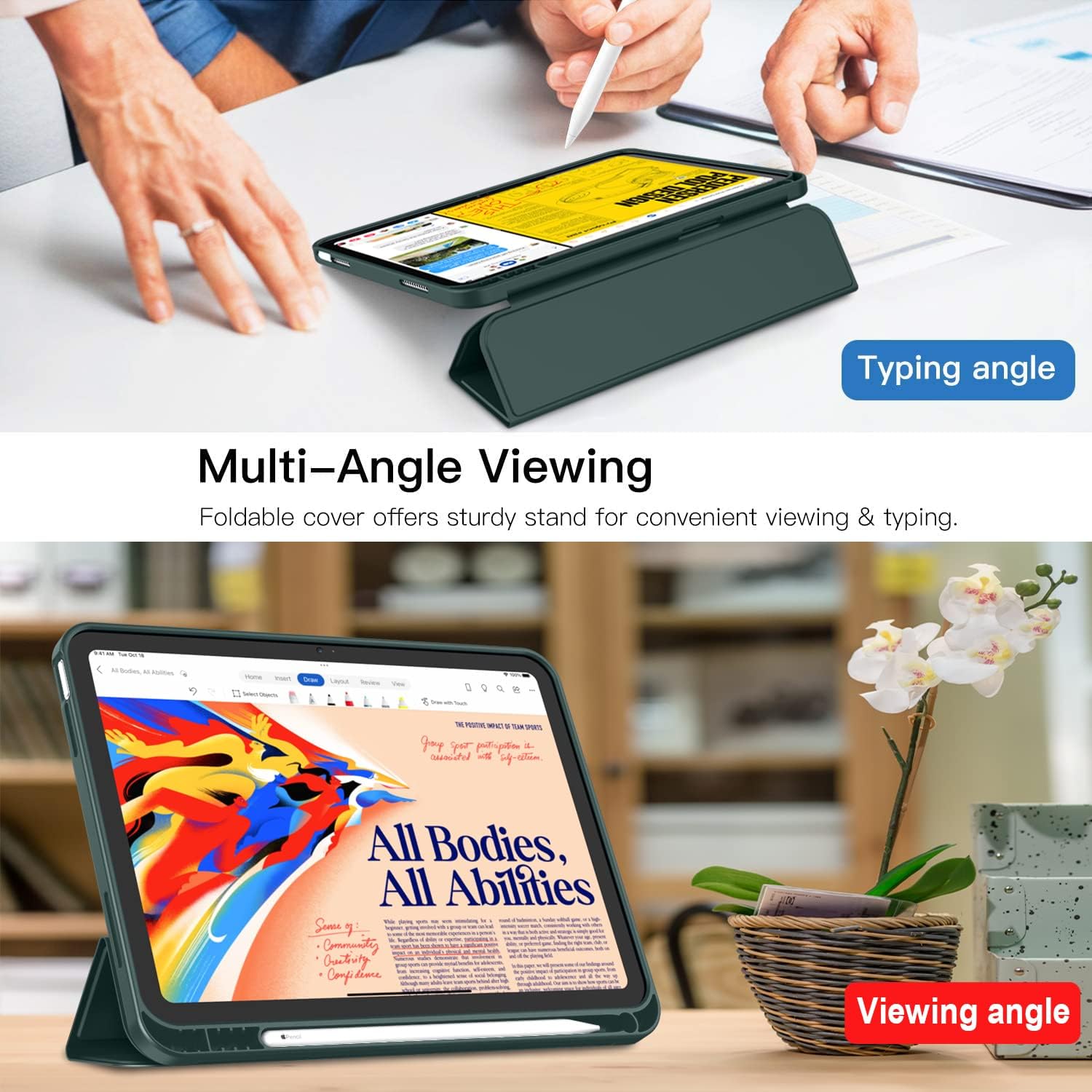 Husa pentru Apple iPad 11 (2025) cu Suport Pencil, Silicon TPU, Smart Cover – Verde Brad