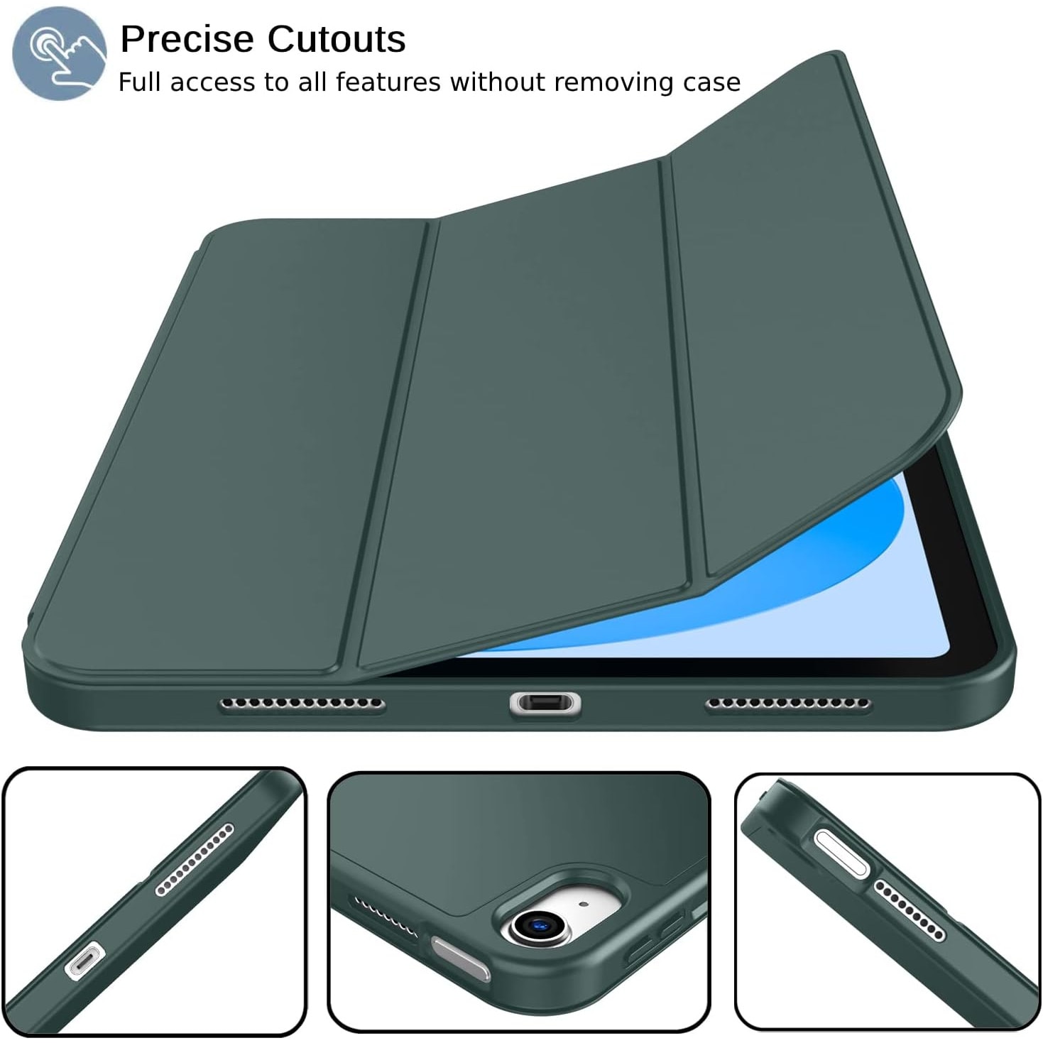 Husa pentru Apple iPad 11 (2025) cu Suport Pencil, Silicon TPU, Smart Cover – Verde Brad
