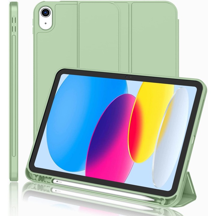 Tok Apple iPad 11 (2025) készülékhez ceruzatartóval, szilikon TPU, Smart Cover – Lime zöld