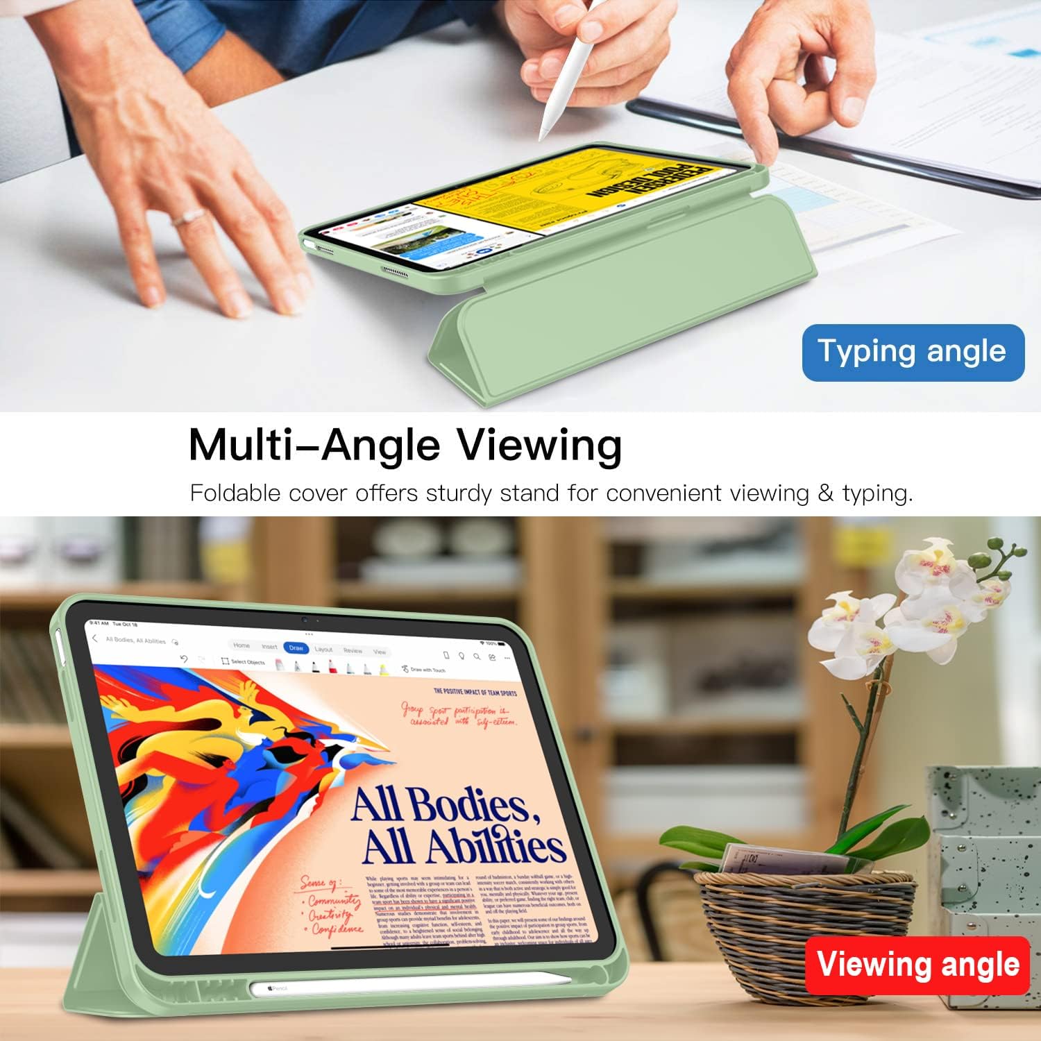 Husa pentru Apple iPad 11 (2025) cu Suport Pencil, Silicon TPU, Smart Cover – Verde Lime