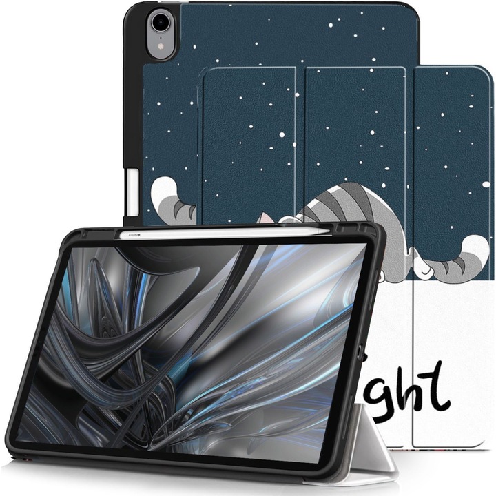 Tok Apple iPad 11 (2025) készülékhez, ceruzatartóval, környezetbarát bőr, Smart Cover – Jó éjszakát