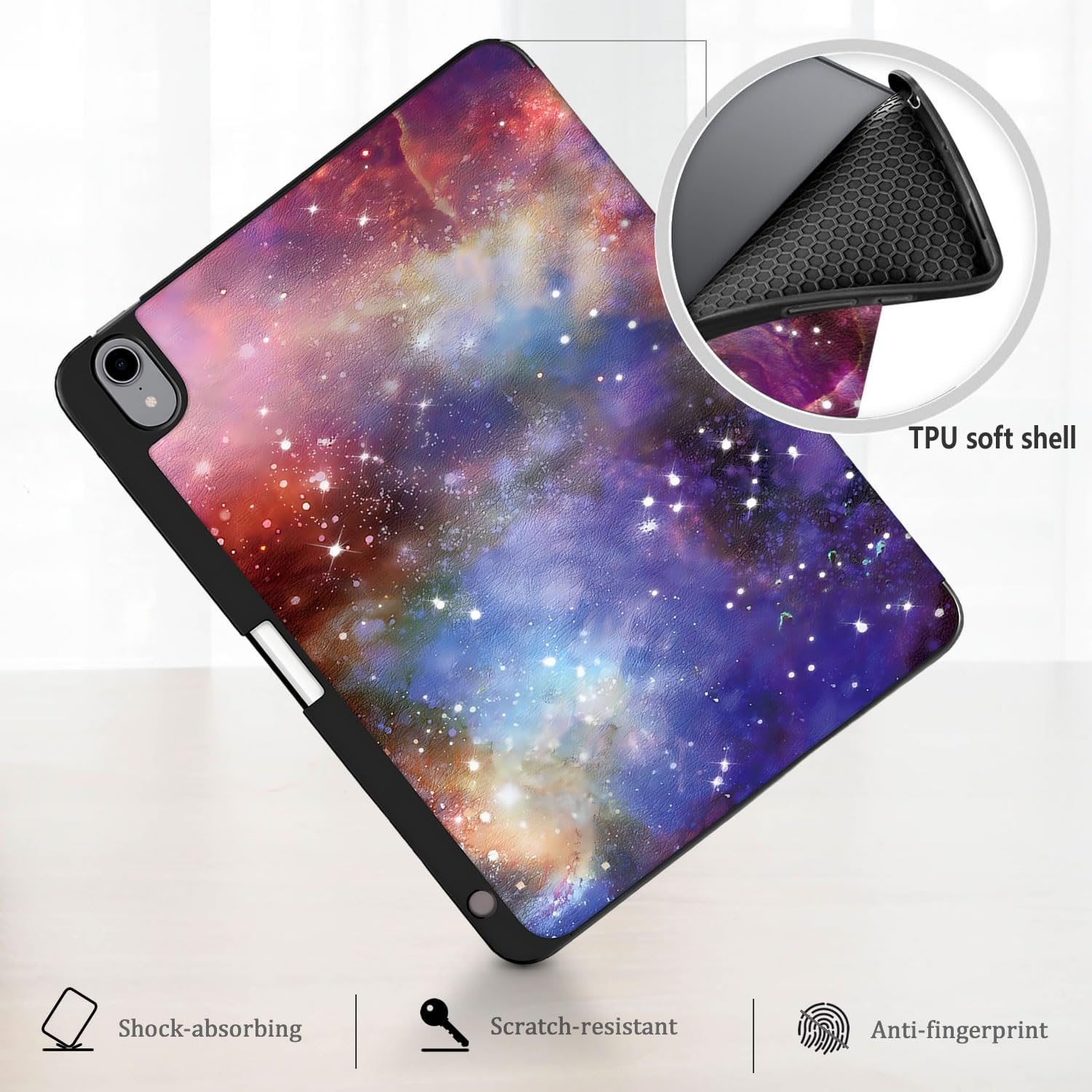Husa pentru Apple iPad 11 (2025) cu Suport Pencil, Piele eco, Smart Cover – Galaxy