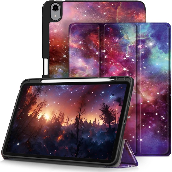 Husa pentru Apple iPad 11 (2025) cu Suport Pencil, Piele eco, Smart Cover – Galaxy