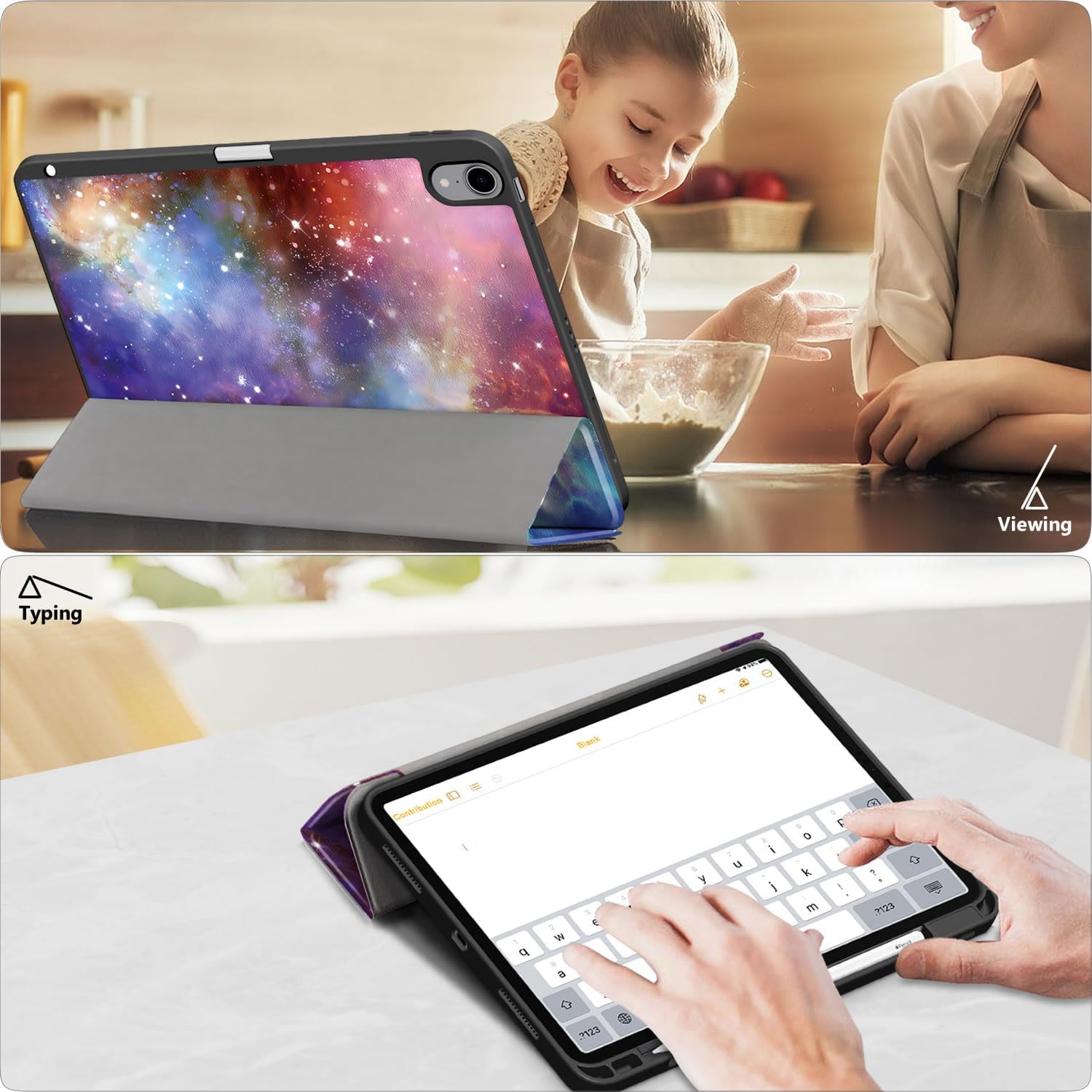 Husa pentru Apple iPad 11 (2025) cu Suport Pencil, Piele eco, Smart Cover – Galaxy