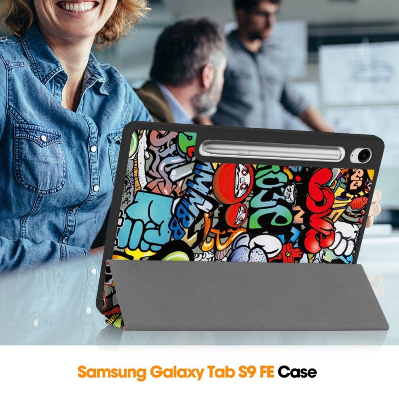 Husa pentru Samsung Galaxy Tab S10 FE Plus 13.1" cu Suport S Pen, Piele eco, Smart Cover – Graffiti