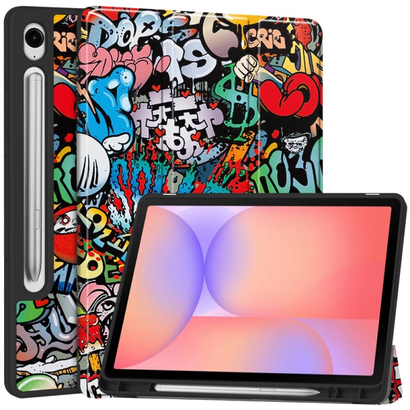 Husa pentru Samsung Galaxy Tab S10 FE Plus 13.1" cu Suport S Pen, Piele eco, Smart Cover – Graffiti