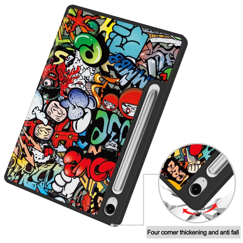 Husa pentru Samsung Galaxy Tab S10 FE Plus 13.1" cu Suport S Pen, Piele eco, Smart Cover – Graffiti