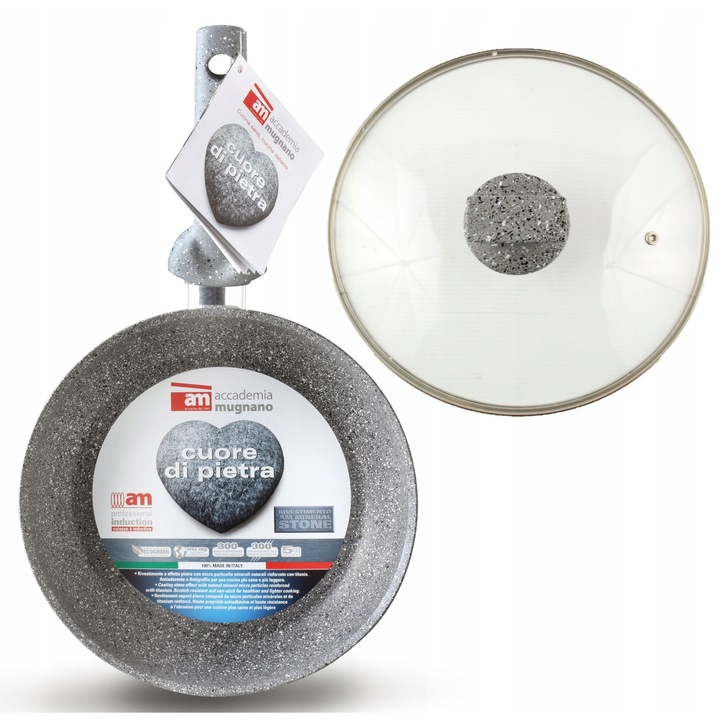 Tigaie inductie Accademia Mugnano Di Pietra 32 cm cu capac, strat antiaderent, design ergonomic