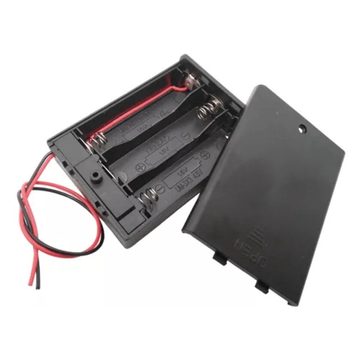 Suport baterii 3x AA cu capac si intrerupator si 2 fire BAT.H.AA-3 SWITCH