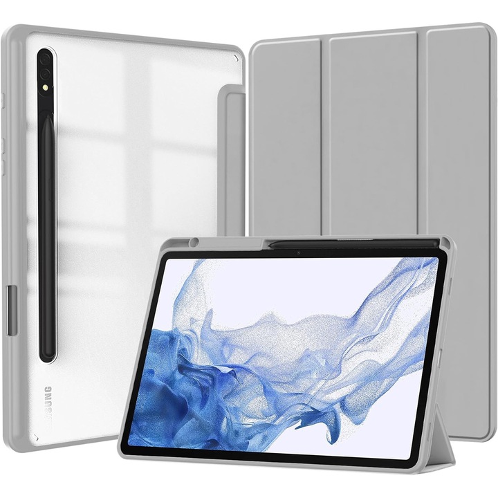 Husa Smart Cover compatibila cu Samsung Galaxy Tab S11 2025 11inch, Slot Pen, Gri, TELGORBCS