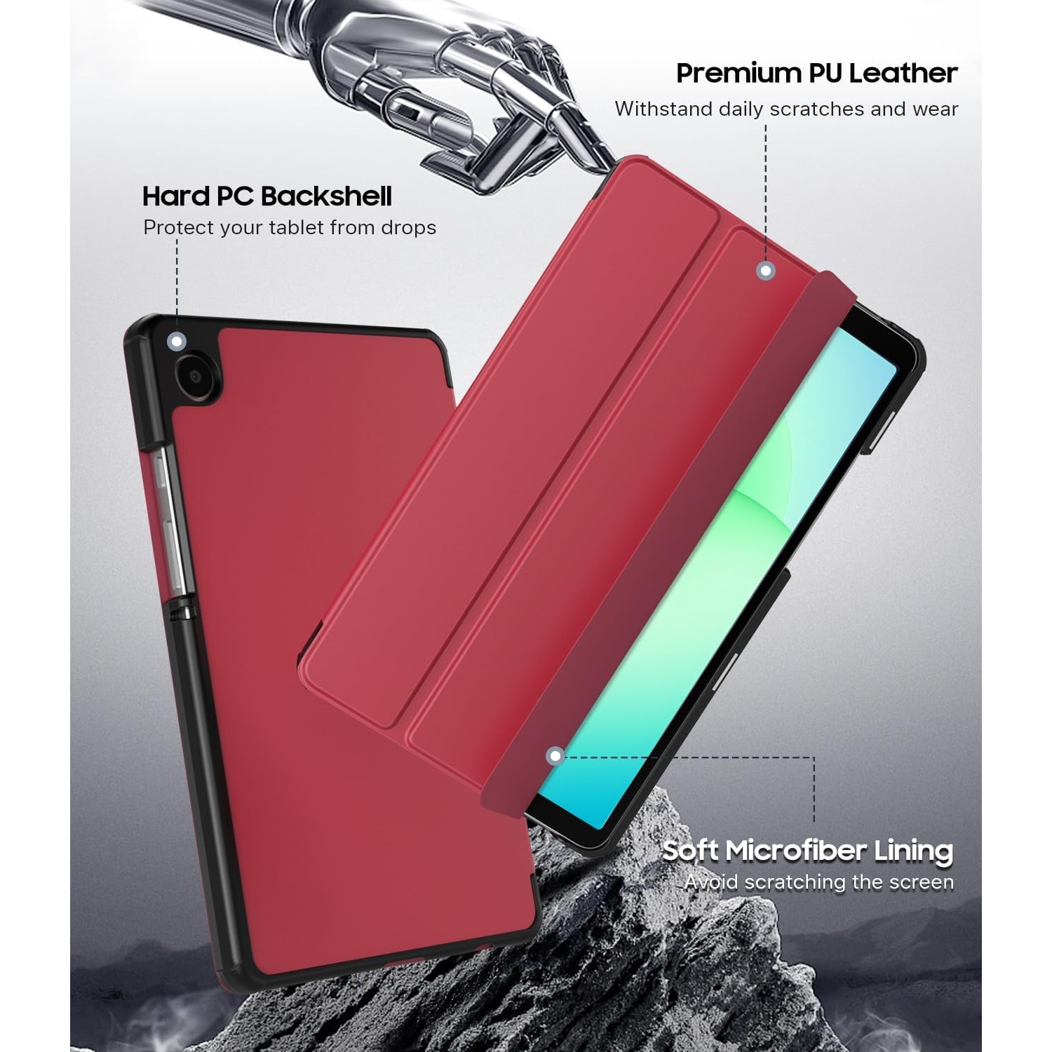 Husa Book Cover compatibila cu Samsung Galaxy Tab A11 2025, 8.7", Rosu, TELGORBCS