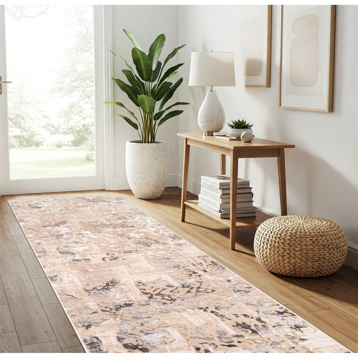 Covor, Tapiso, Crystal Cho, 70 x 250 cm, Bej, OEKO-TEX, Inaltime Fir 8 mm, Pentru Living, Dormitor, Hol, Rezistent La UV, Rezistent La Pete, Lavabil, Usor de curatat, Rezistent La Intemperii, Impermeabil, Moale La Atingere