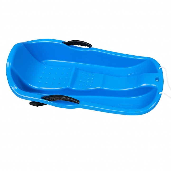 Sanie pentru copii cu frane si cordelina, plastic rezistent, scaun antiderapant, rezistenta la inghet, 84×39×25 cm, Albastru