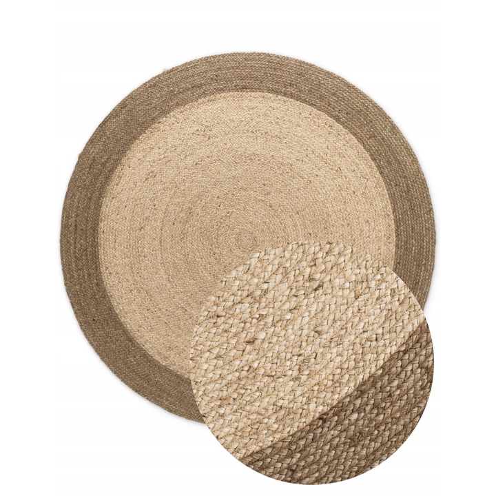 Covor rotund din iuta 120cm, bej-crem, tesut manual, dublu-fete