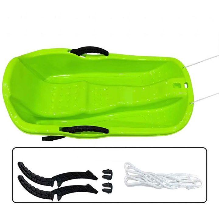 Sanie pentru copii H&F, frane si cordelina, antiderapanta, Verde, 84x39x25cm