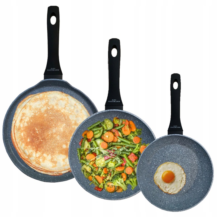 Комплект 3 Тигана Гранит Karl Hausmann Rubin, Индукция, Незалепващи