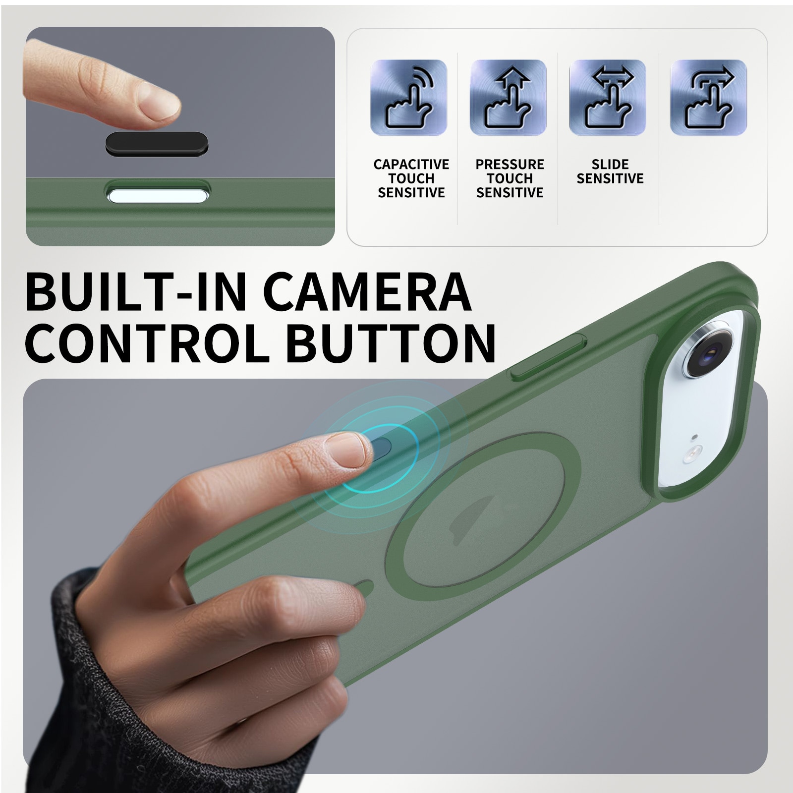 Husa de protectie pentru iPhone 17 Air, Omelivon, MagSafe, Incarcare Wireless, Antisoc, Margini Ridicate pentru Protectia Ecranului si a Camerelor, Verde
