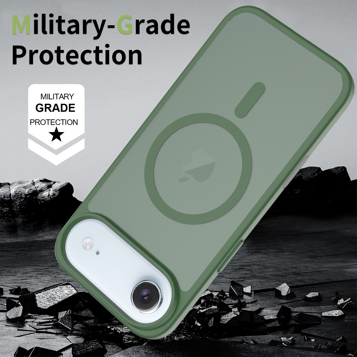 Husa de protectie pentru iPhone 17 Air, Omelivon, MagSafe, Incarcare Wireless, Antisoc, Margini Ridicate pentru Protectia Ecranului si a Camerelor, Verde