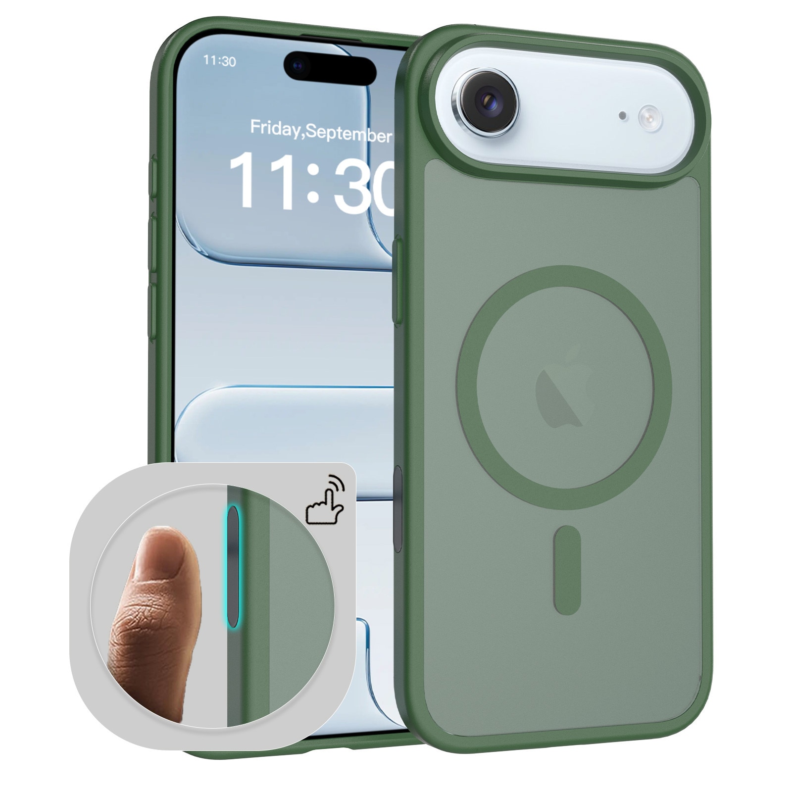 Husa de protectie pentru iPhone 17 Air, Omelivon, MagSafe, Incarcare Wireless, Antisoc, Margini Ridicate pentru Protectia Ecranului si a Camerelor, Verde