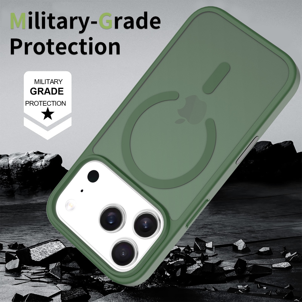 Husa de protectie pentru iPhone 17 Pro, Omelivon, MagSafe, Incarcare Wireless, Antisoc, Margini Ridicate pentru Protectia Ecranului si a Camerelor, Verde