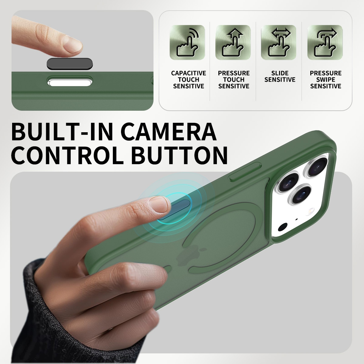 Husa de protectie pentru iPhone 17 Pro, Omelivon, MagSafe, Incarcare Wireless, Antisoc, Margini Ridicate pentru Protectia Ecranului si a Camerelor, Verde