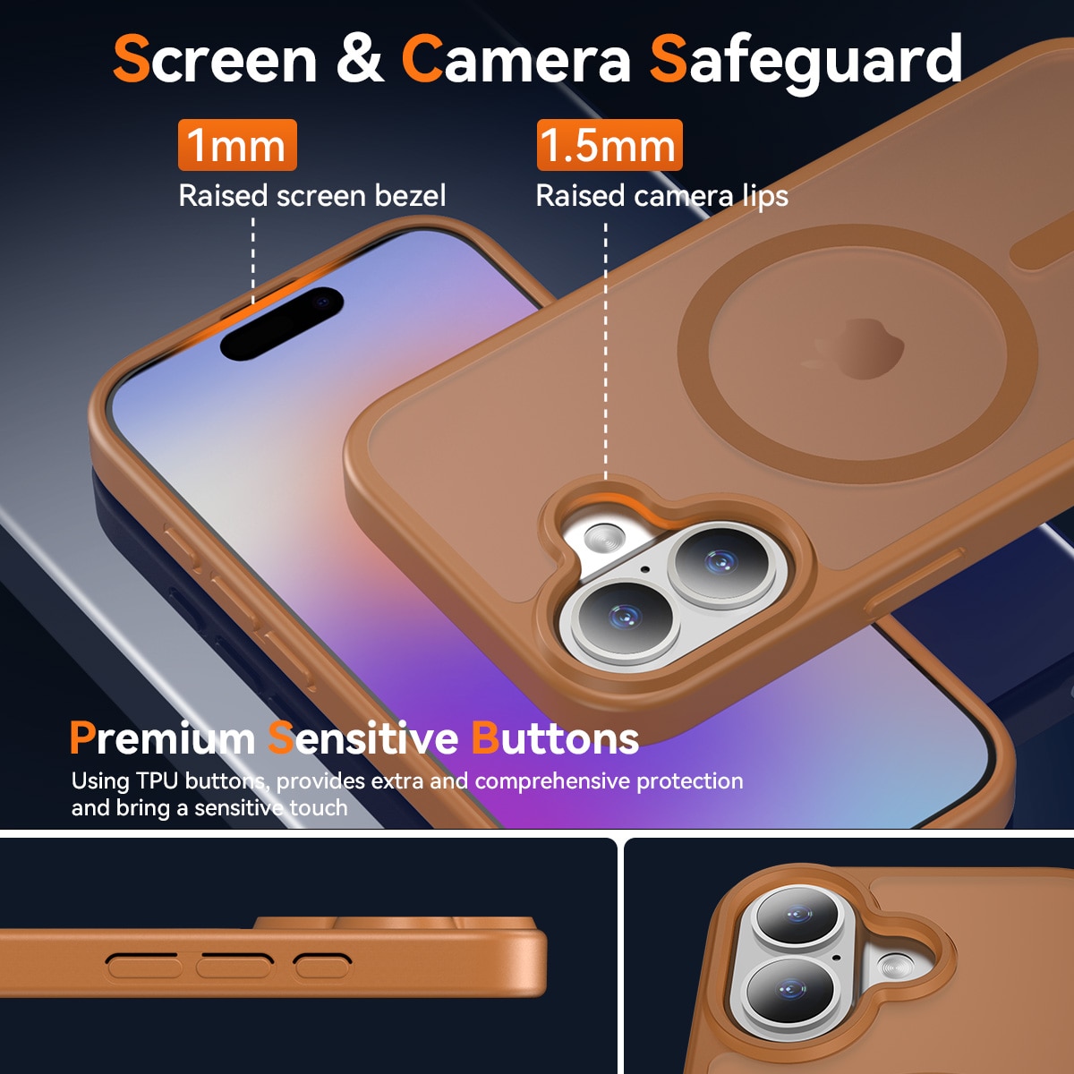 Husa de protectie pentru iPhone 17, Omelivon, MagSafe, Incarcare Wireless, Antisoc, Margini Ridicate pentru Protectia Ecranului si a Camerelor, Maro