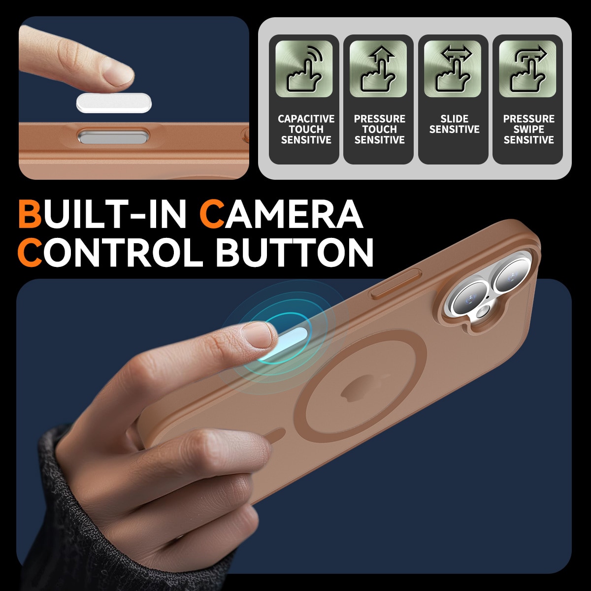 Husa de protectie pentru iPhone 17, Omelivon, MagSafe, Incarcare Wireless, Antisoc, Margini Ridicate pentru Protectia Ecranului si a Camerelor, Maro