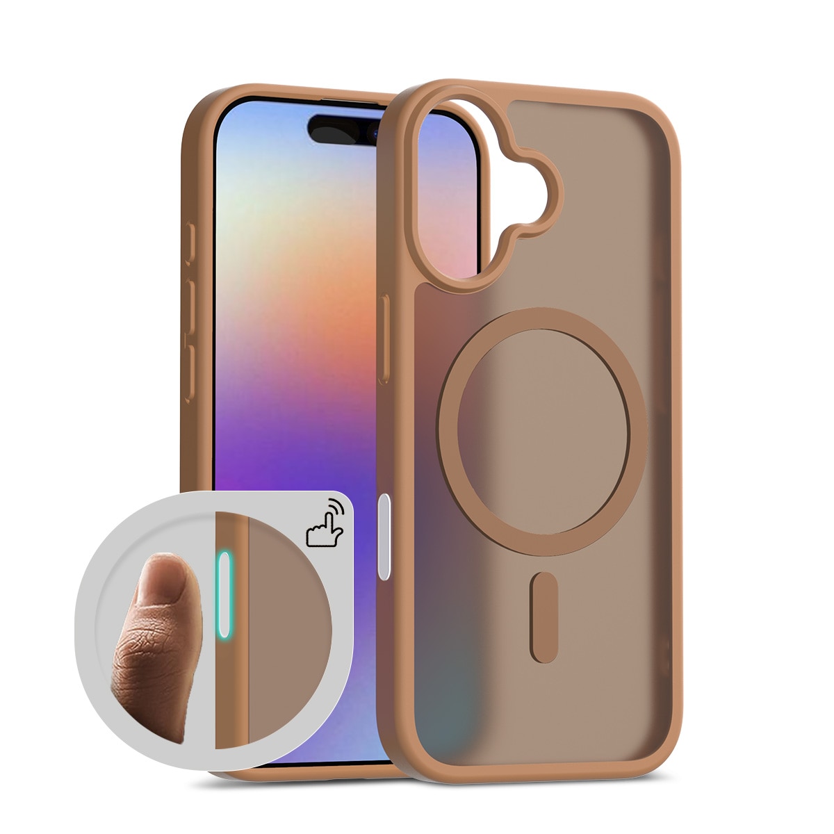 Husa de protectie pentru iPhone 17, Omelivon, MagSafe, Incarcare Wireless, Antisoc, Margini Ridicate pentru Protectia Ecranului si a Camerelor, Maro