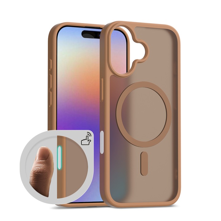 Husa de protectie pentru iPhone 17, Omelivon, MagSafe, Incarcare Wireless, Antisoc, Margini Ridicate pentru Protectia Ecranului si a Camerelor, Maro