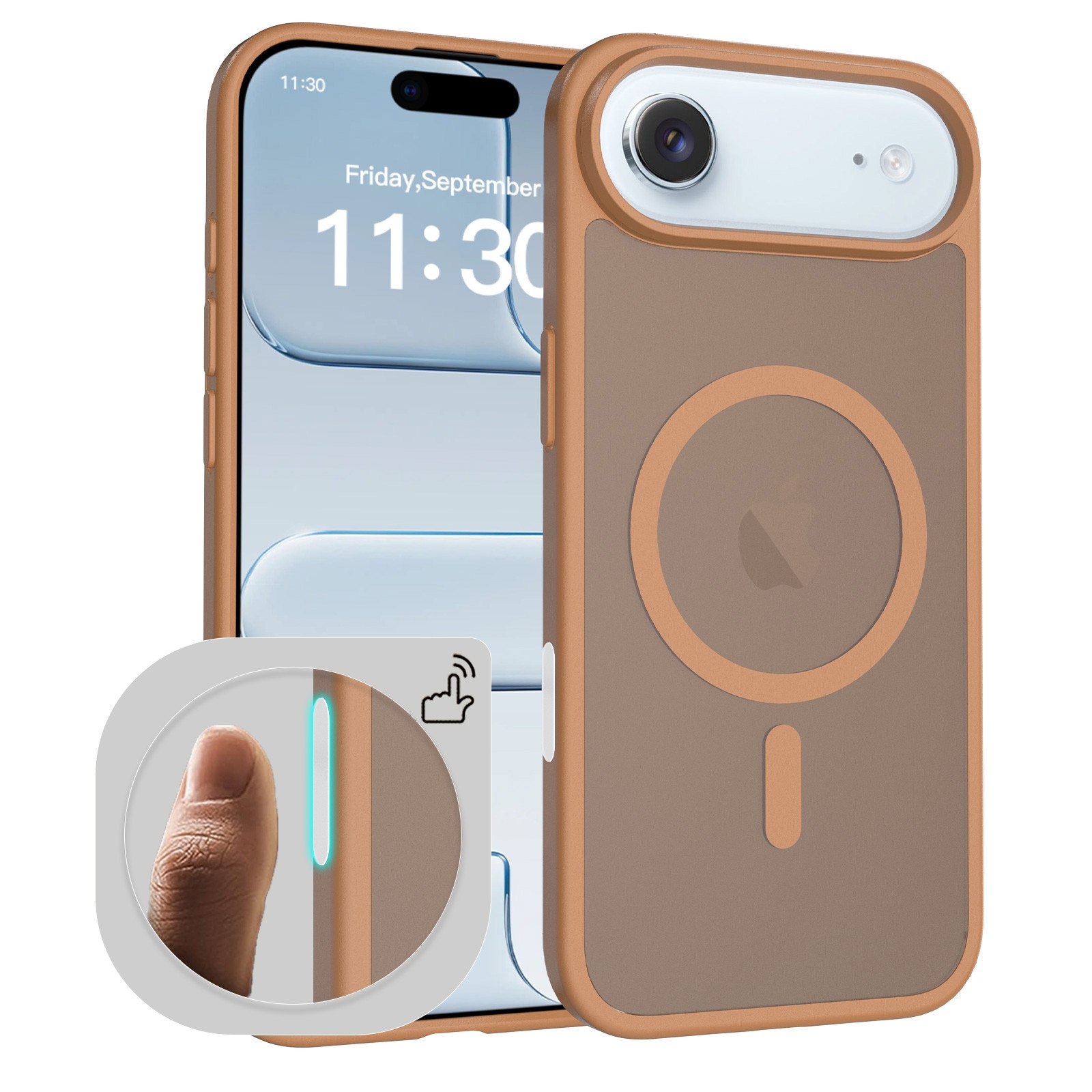 Husa de protectie pentru iPhone 17 Air, Omelivon, MagSafe, Incarcare Wireless, Antisoc, Margini Ridicate pentru Protectia Ecranului si a Camerelor, Maro