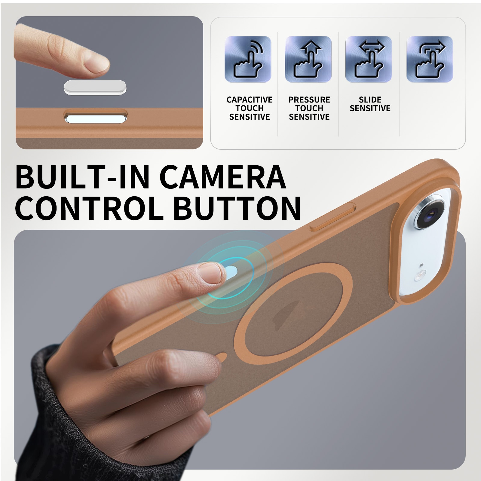 Husa de protectie pentru iPhone 17 Air, Omelivon, MagSafe, Incarcare Wireless, Antisoc, Margini Ridicate pentru Protectia Ecranului si a Camerelor, Maro