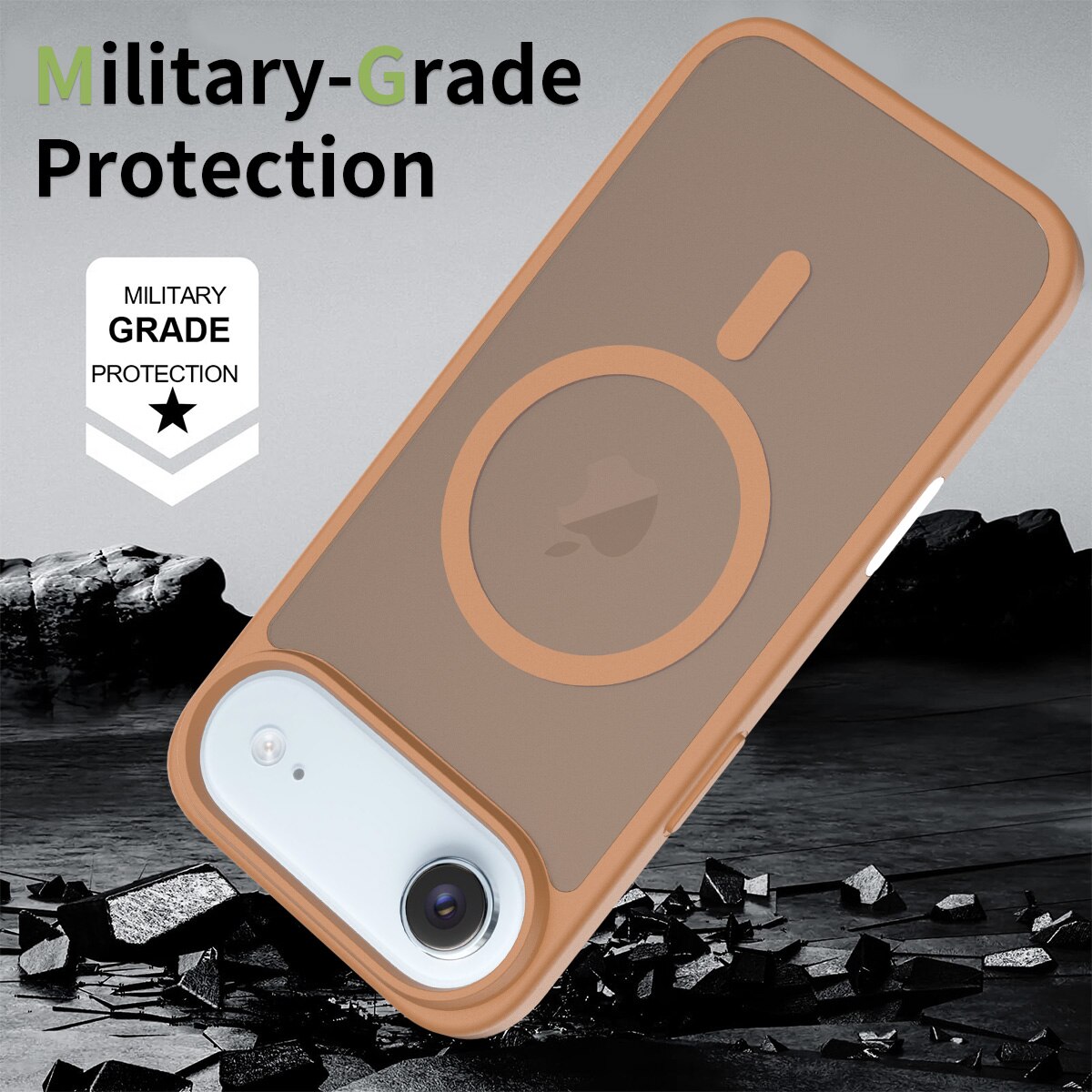 Husa de protectie pentru iPhone 17 Air, Omelivon, MagSafe, Incarcare Wireless, Antisoc, Margini Ridicate pentru Protectia Ecranului si a Camerelor, Maro