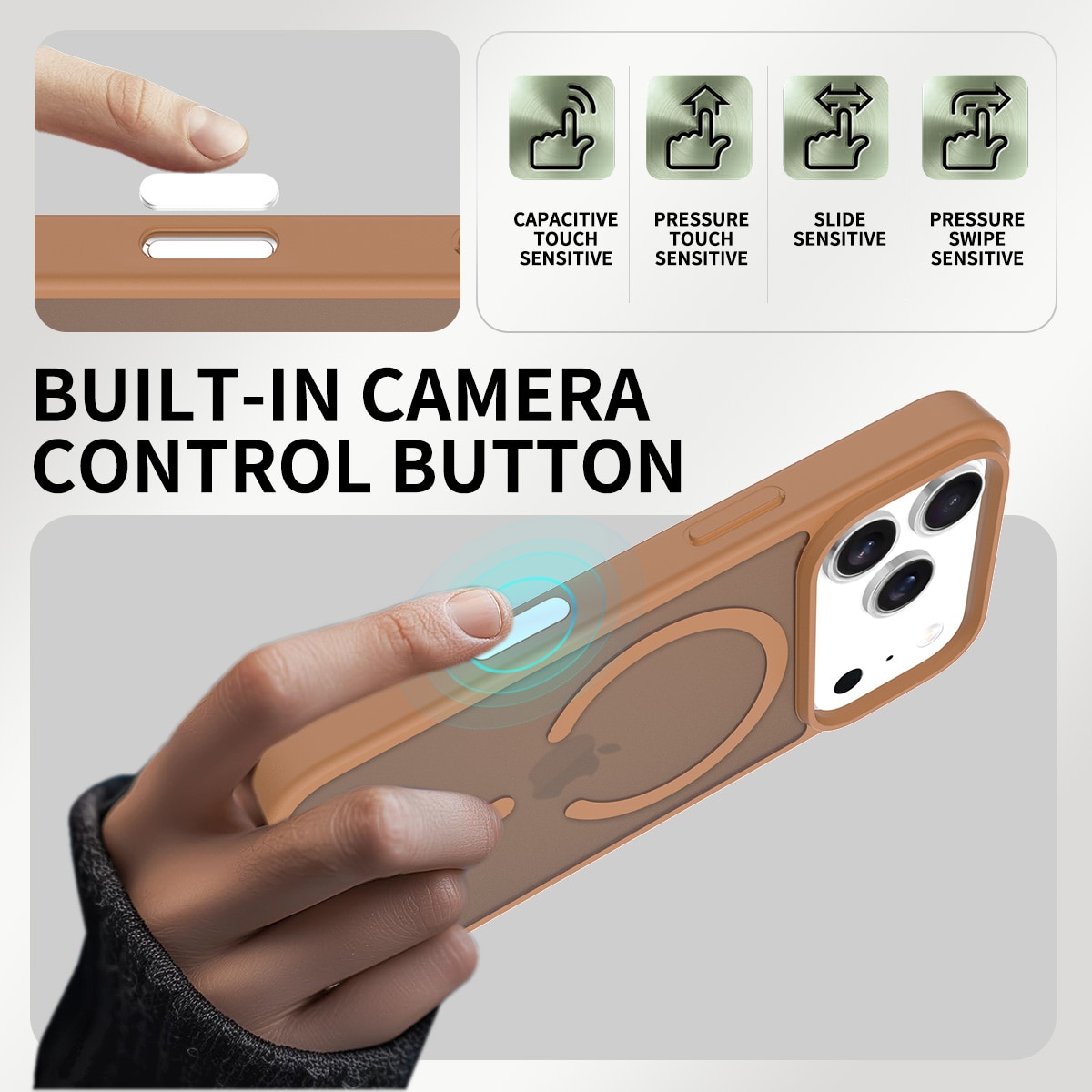 Husa de protectie pentru iPhone 17 Pro, Omelivon, MagSafe, Incarcare Wireless, Antisoc, Margini Ridicate pentru Protectia Ecranului si a Camerelor, Maro