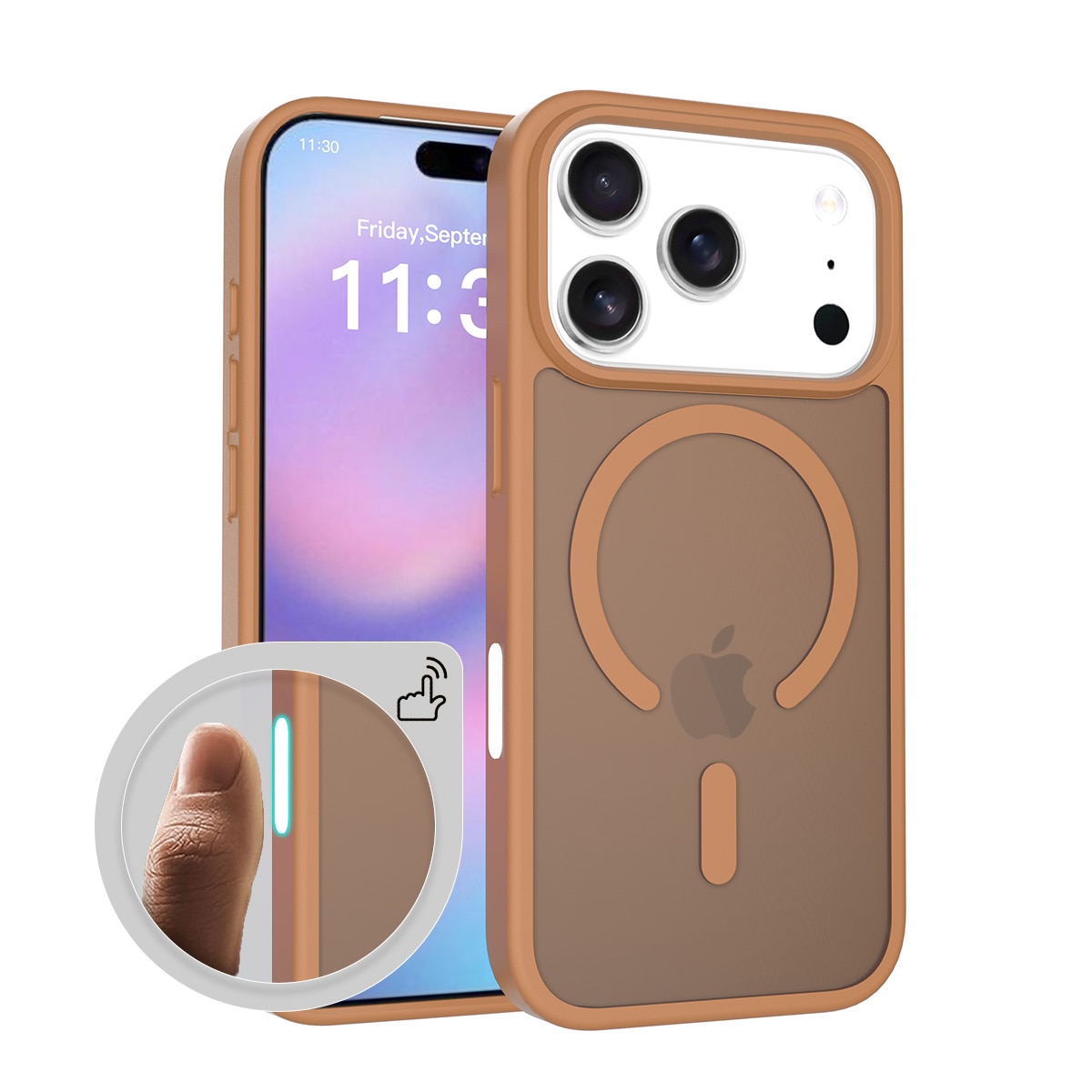 Husa de protectie pentru iPhone 17 Pro, Omelivon, MagSafe, Incarcare Wireless, Antisoc, Margini Ridicate pentru Protectia Ecranului si a Camerelor, Maro